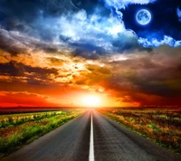 fondo, colors sky moon, sunset road