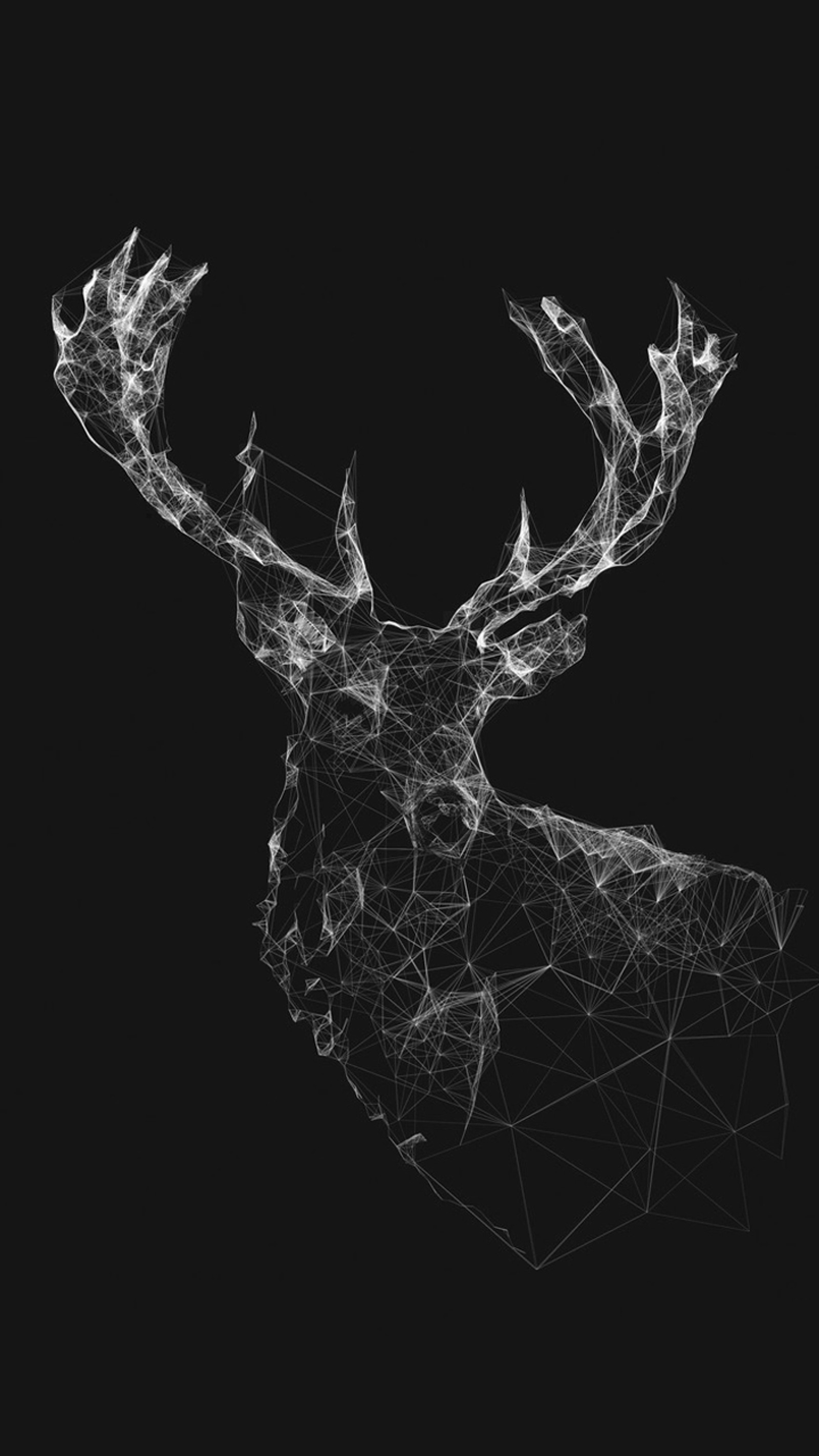 A black and white photo of a deer head with a wire mesh pattern (art, black, deer, elk)