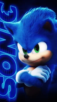 Sonic el Erizo en un resplandor azul dinámico, mostrando colores vibrantes y un diseño elegante.