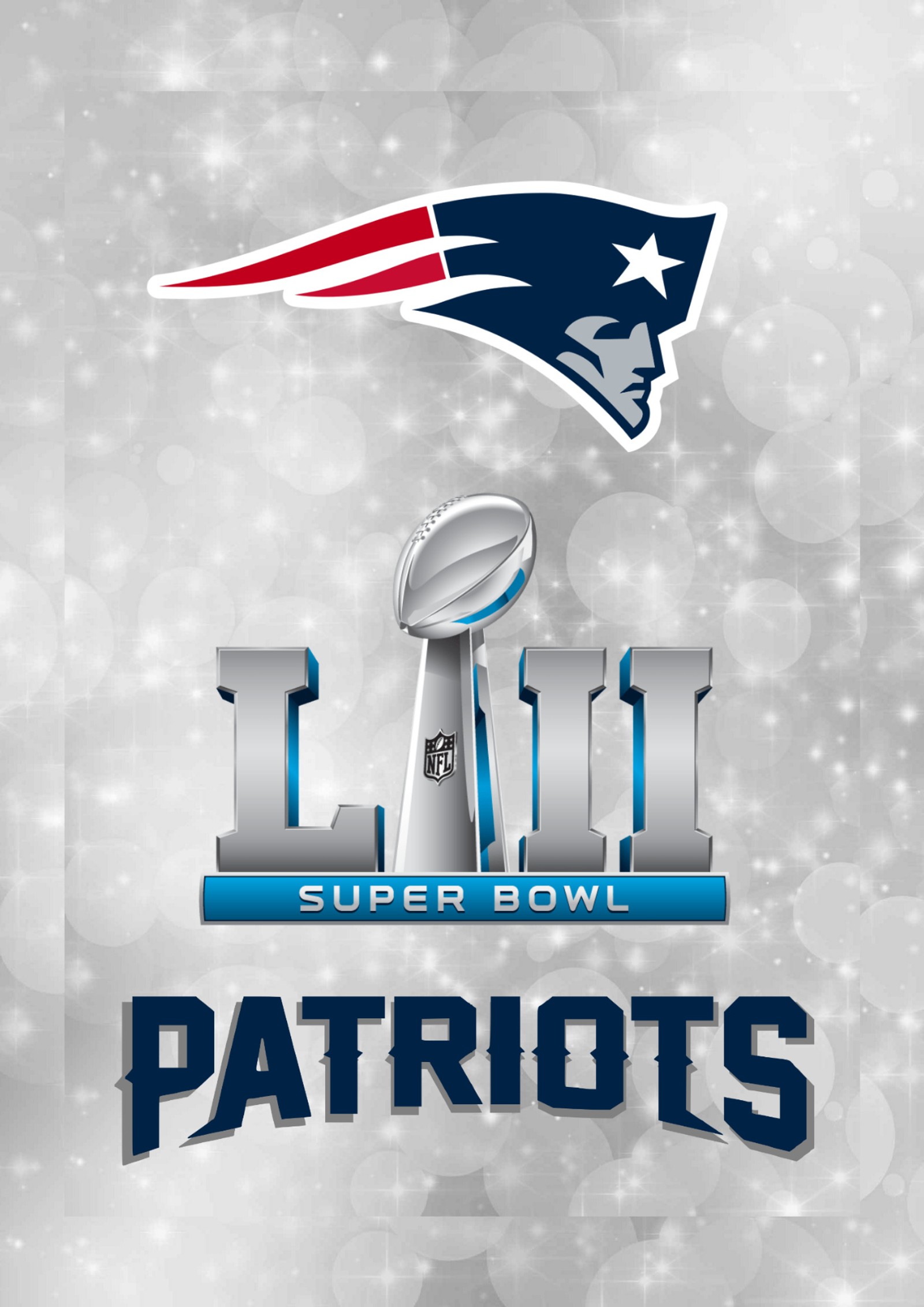 Eine nahaufnahme eines fußballlogos mit einem super bowl im hintergrund (afc, fußball, neuengland, nfl, patriots)