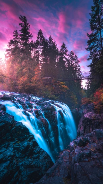 Dreamy Waterfall Landscape at Sunrise