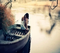 alone, boat, girl, love, sad wallpaper