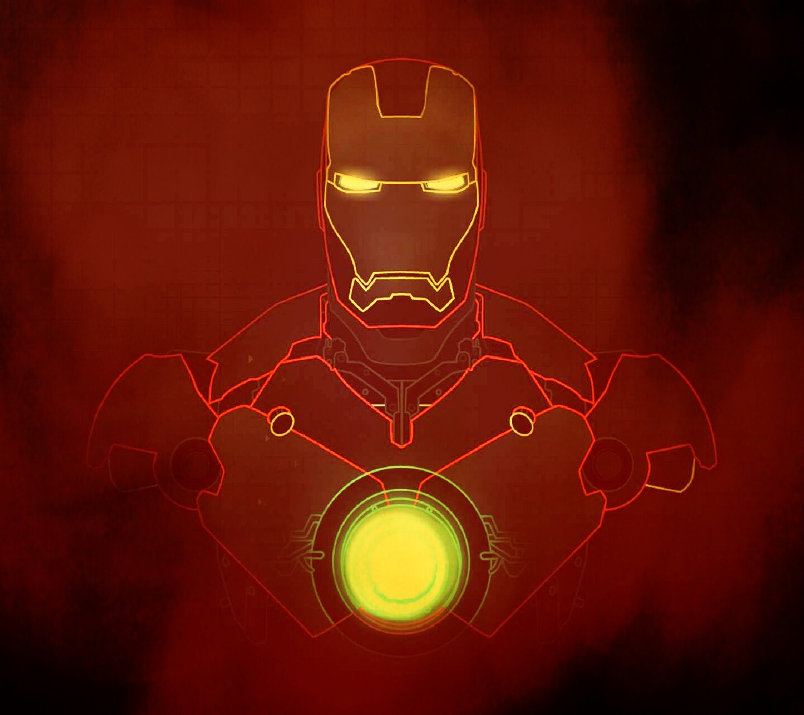 A close up of a neon iron man with a glowing green light (avenger, iron man, marvel, super hero)