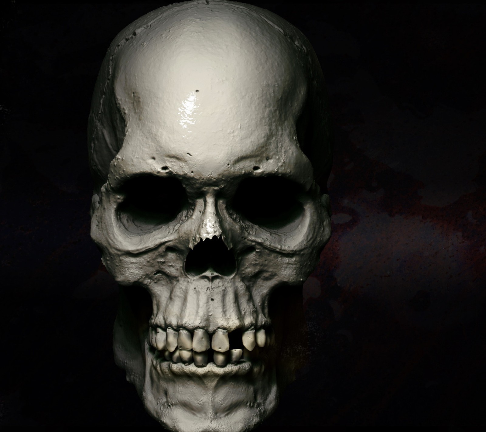 Arafed skull with a black background and a red light (art, design, painting)