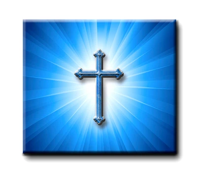 Croix bleue radiante symbolisant la spiritualité et la foi