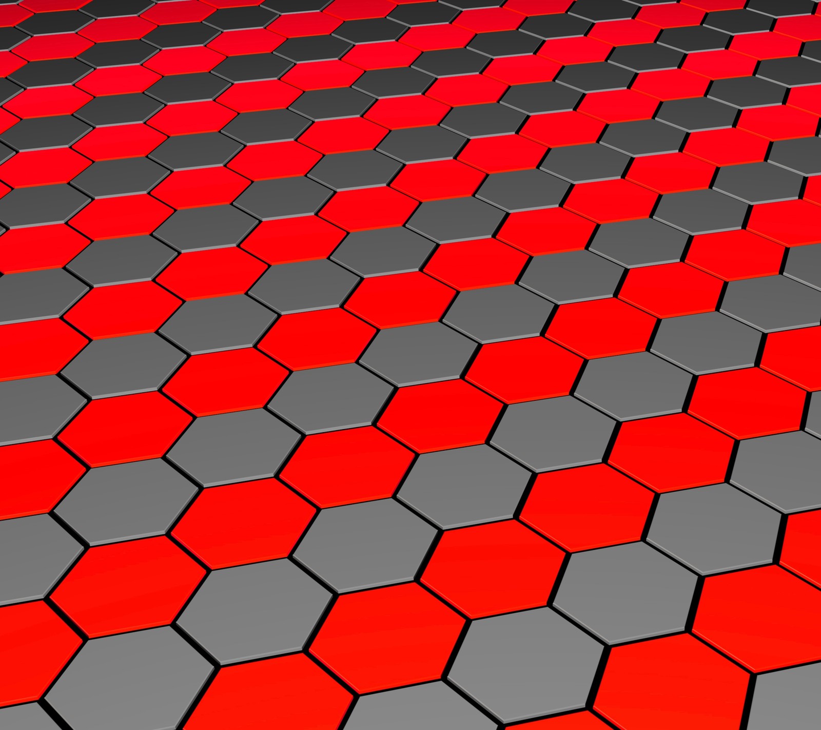 Un gros plan d'un sol carrelé rouge et noir avec un fond noir et blanc (3d, hexagone, motif, texture)