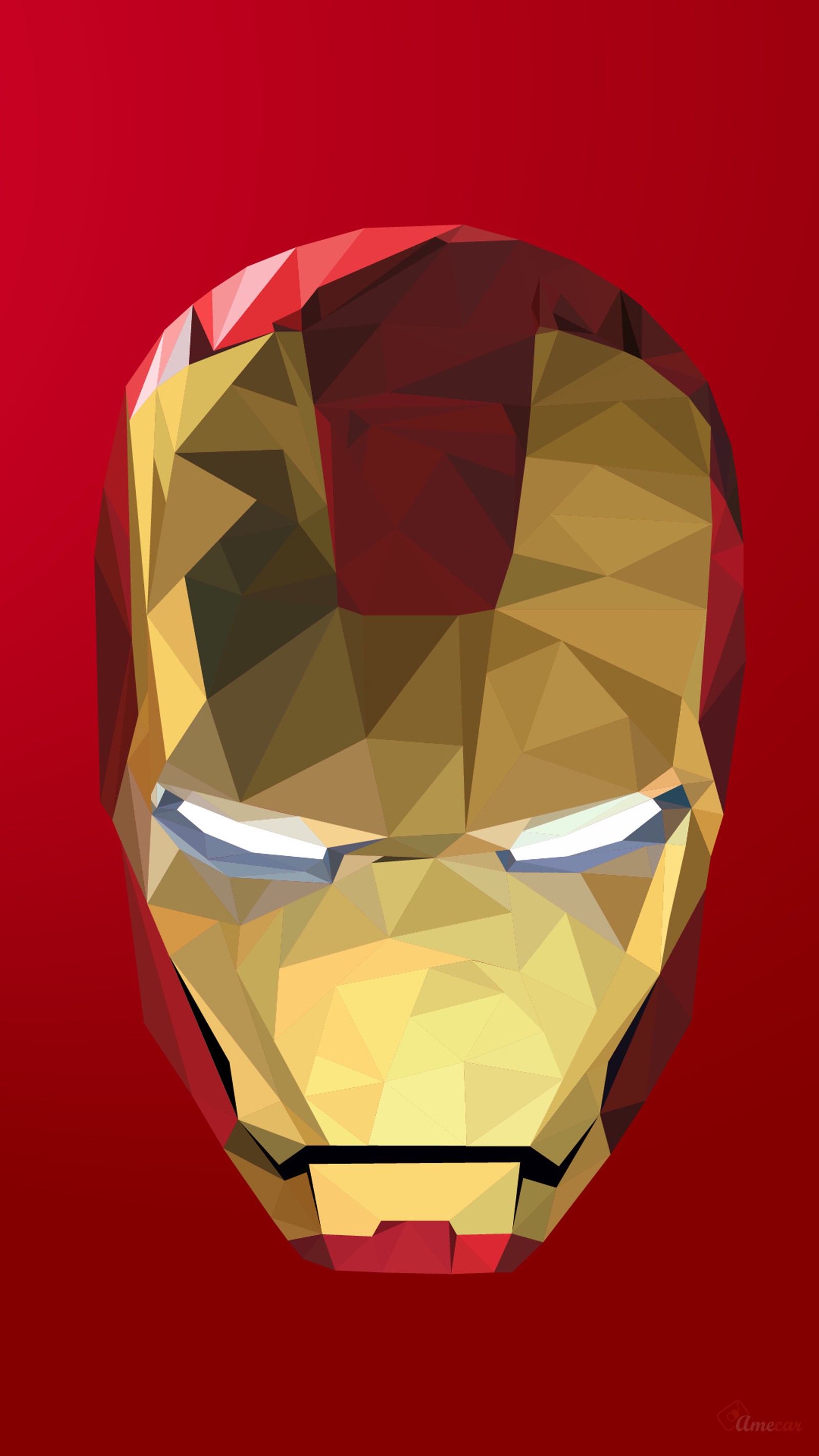 A close up of a iron man mask on a red background (comics, facets, ironman, joker, marvel)