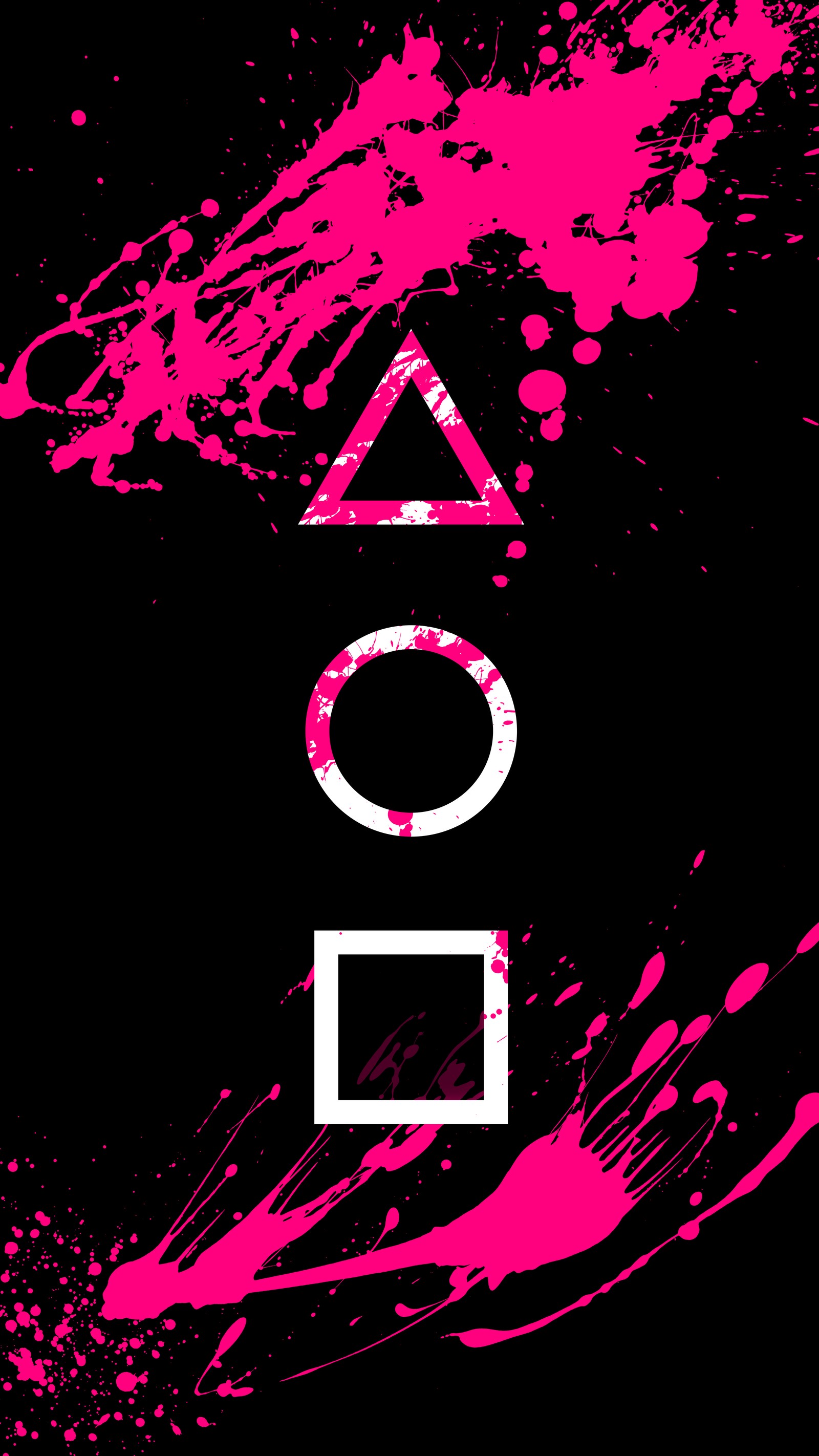 A close up of a pink and black background with a white and black logo (amoled, squid game, poster, light, black)