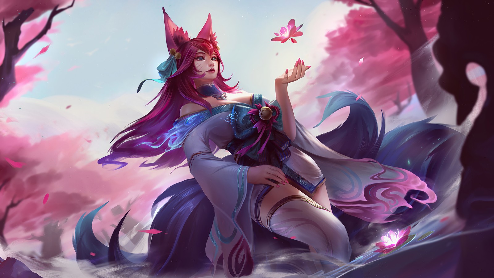 ahri, spirit blossom, league of legends, lol, video game wallpaper