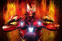 Dynamic Iron Man Illustration with Fiery Background