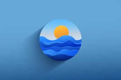 Coucher de soleil circulaire sur les vagues de l'océan - illustration esthétique bleue