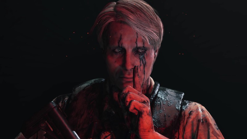 Мужчина с кровью на лице, держащий нож (death stranding, видеоигра, мадс миккельсен, mads mikkelsen)