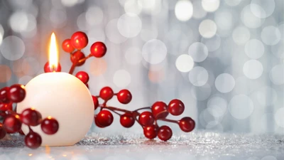 Elegant Christmas Still Life with Candle and Berries