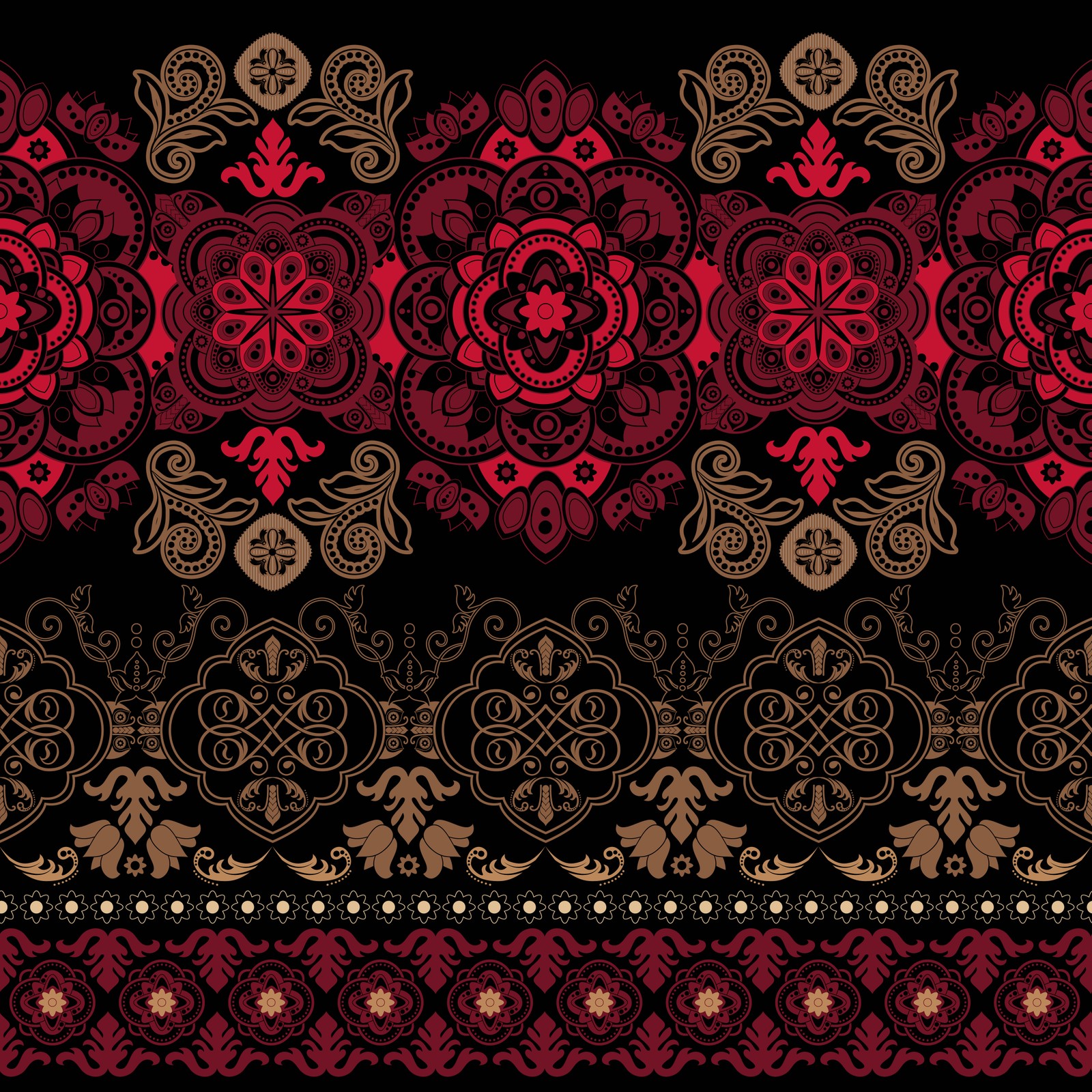 Un primer plano de un patrón de paisley rojo y negro (adorno, diseño, patrón, rojo, marrón)