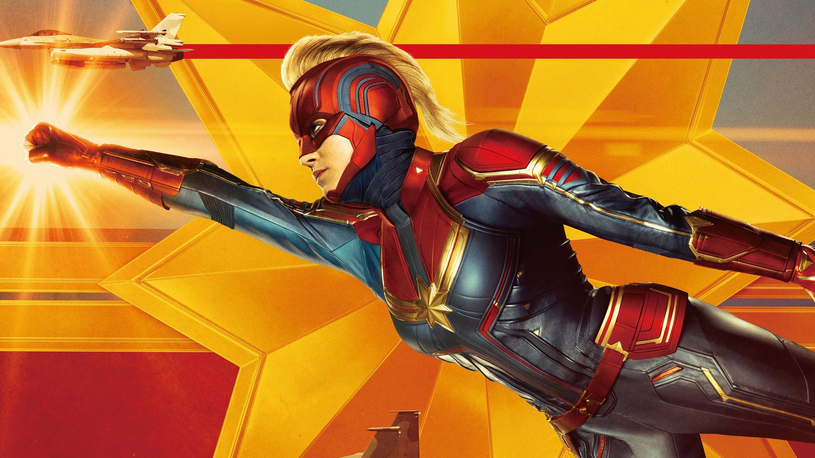 Capitán marvel vuela por el aire con una estrella de fondo (película de capitana marvel, película, capitana marvel, captain marvel, carol danvers)