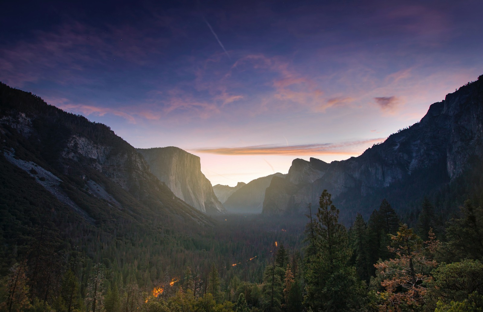 Скачать обои долина йосемити, yosemite valley, горный хребет, сосны, рассвет