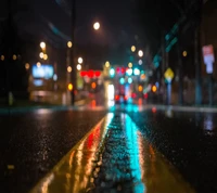 Illuminated City Road Reflections at Night