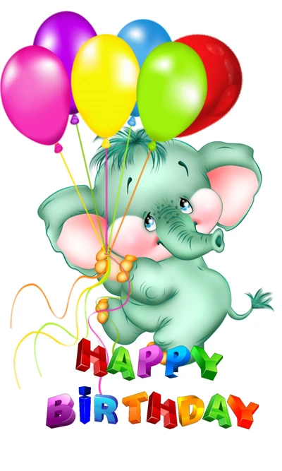 balloon, cartoon, elephant, happy birthday