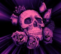 Purple Skull Surrounded by Roses