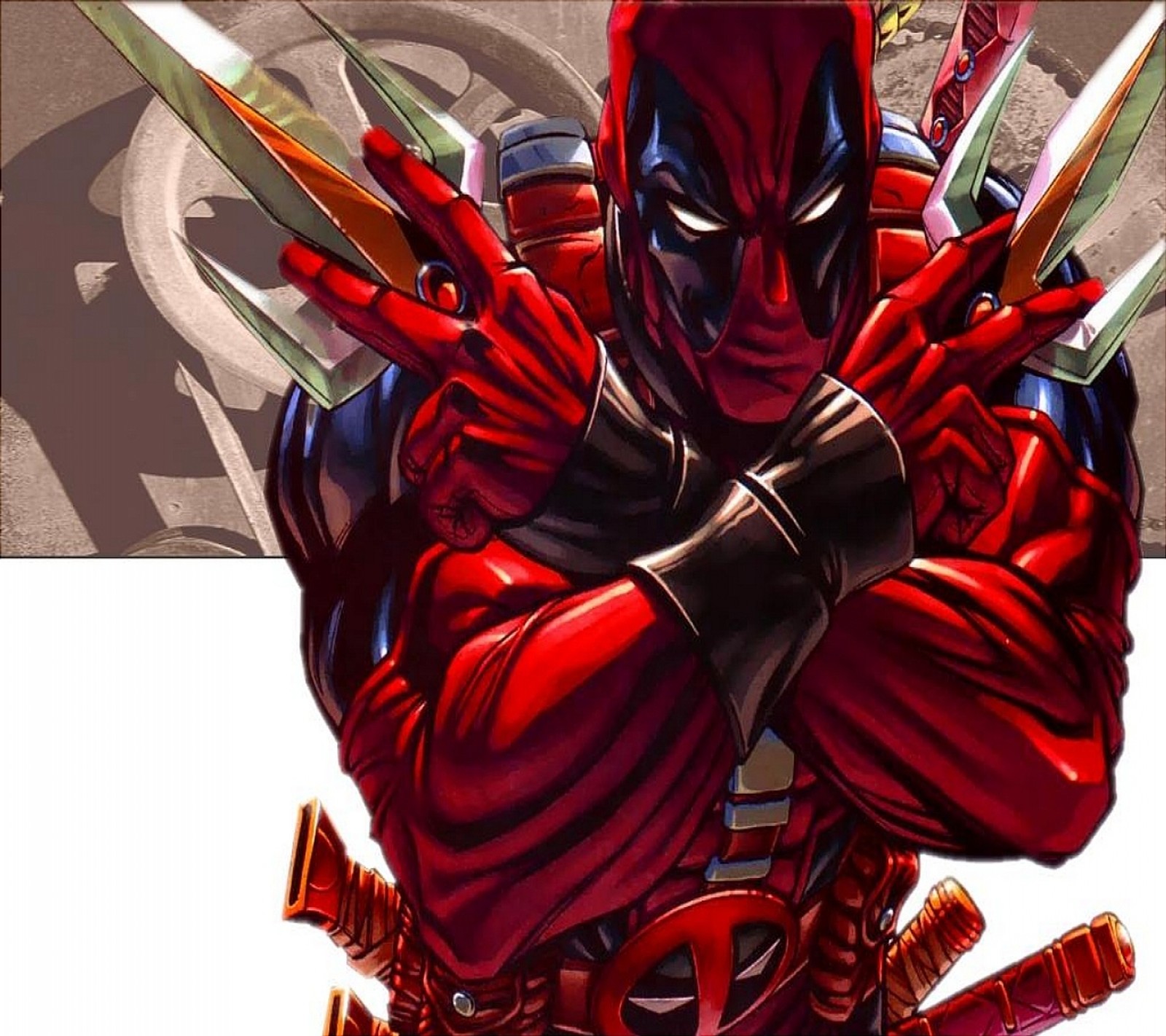 Deadpool ist ein deadpool-charakter mit einem schwert und einem roten umhang (comics, tot, marvel, schwimmbad, sia)