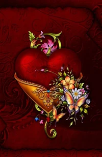 corazón, heart and flowers