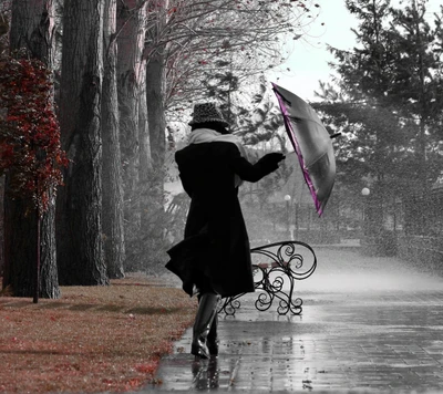 alone, autumn, bench, lady, park