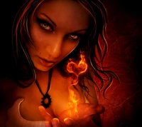 Enchanting Girl with Flames in Her Hands