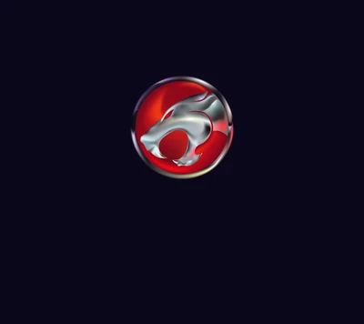 Emblema estilizado dos Thundercats com um gato prateado dentro de um círculo vermelho.