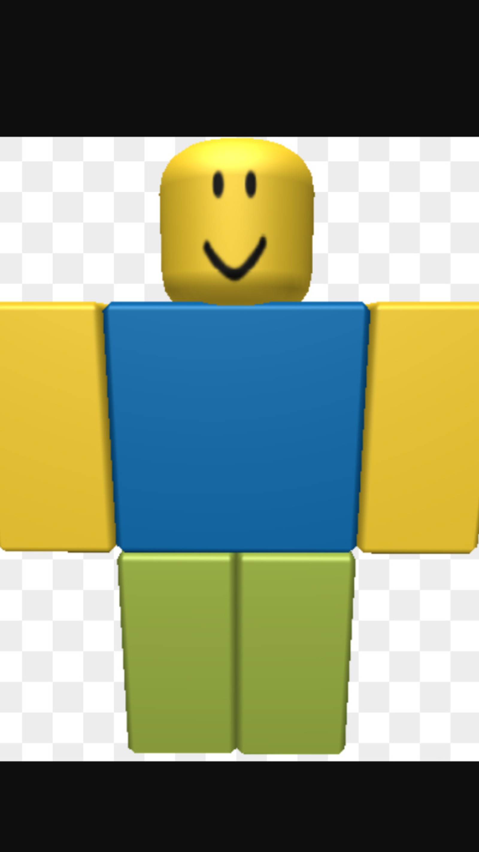 Ein gelber und blauer lego-mann mit einem lächeln auf dem gesicht (robloc, roblox)