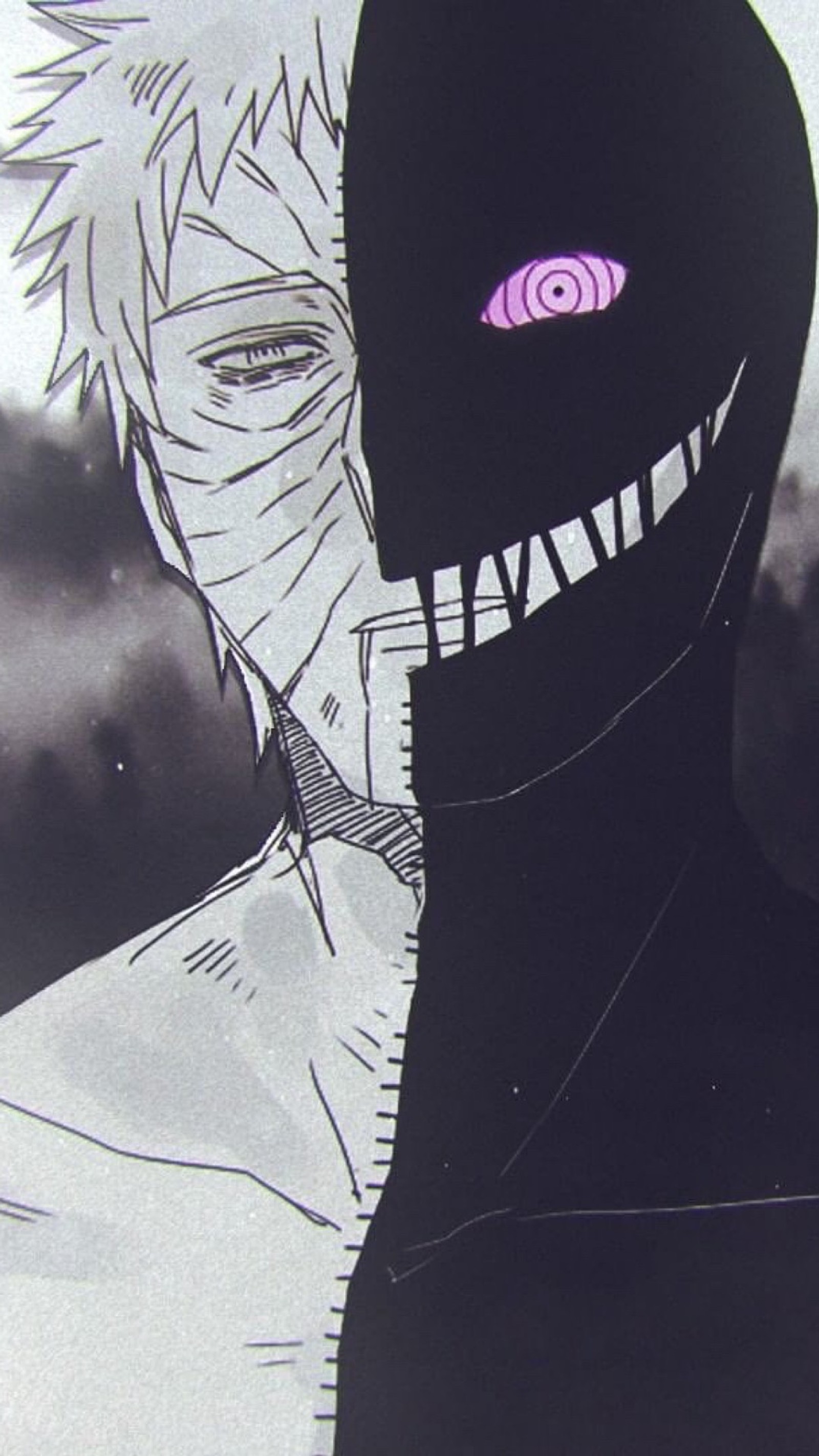 Personnage d'anime avec un œil rose et un chapeau noir (naruto, naruto shippuden, obito, obito uchiha)