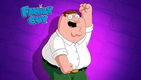 Peter Griffin celebrando contra un fondo púrpura - Family Guy fondo de pantalla 4K