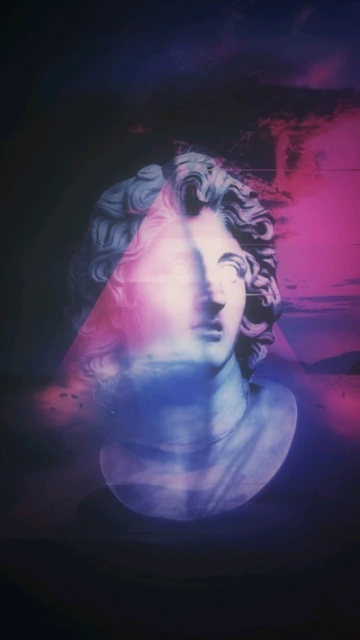 Surreal Fusion of Classical Sculpture and Electric Hues