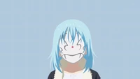 Rimuru Tempest com uma máscara brincalhona em um estilo de anime minimalista.