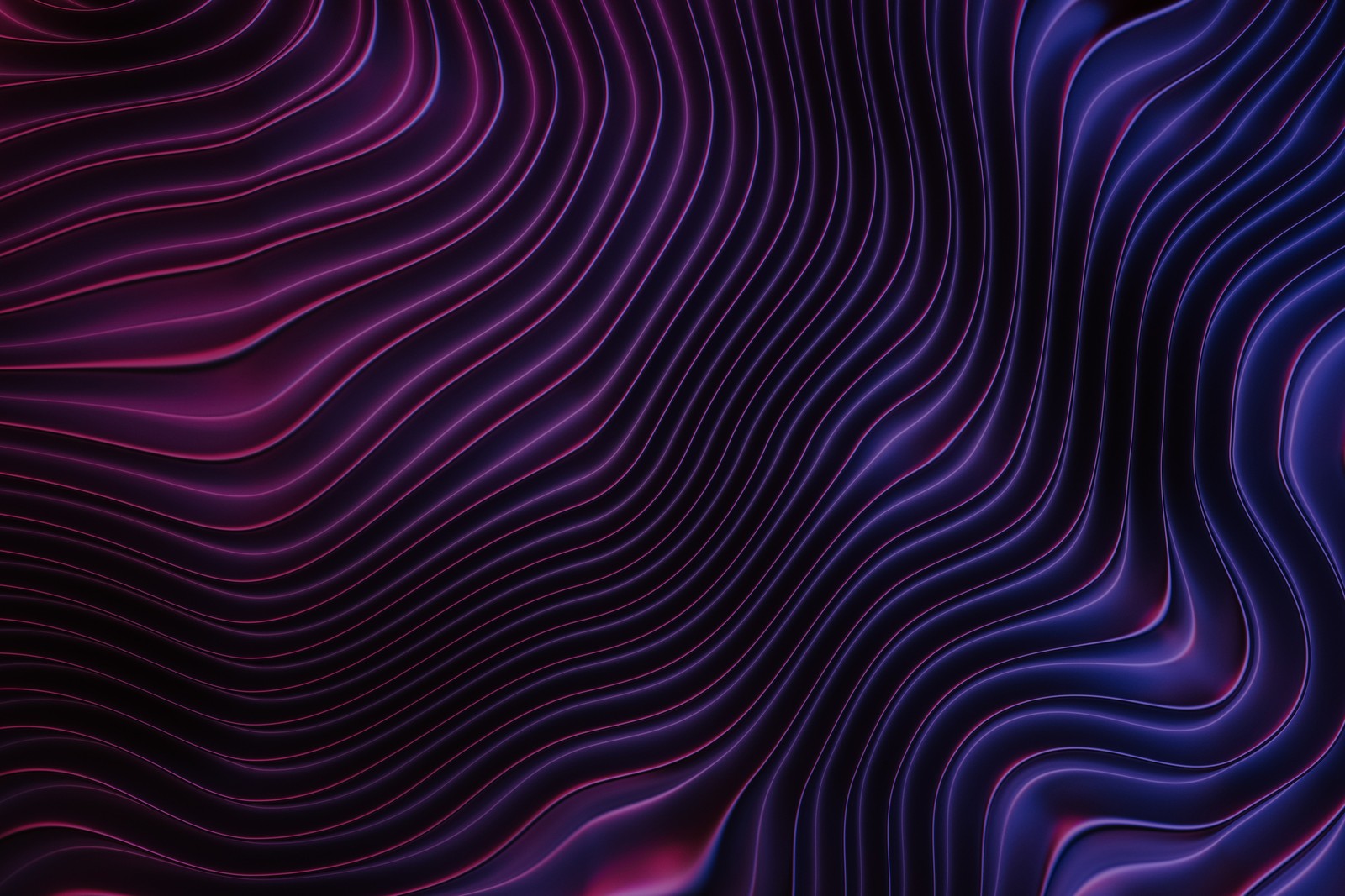 Un primer plano de un fondo ondulado morado y negro (capas, neón, oscuro, 5k, abstracto)