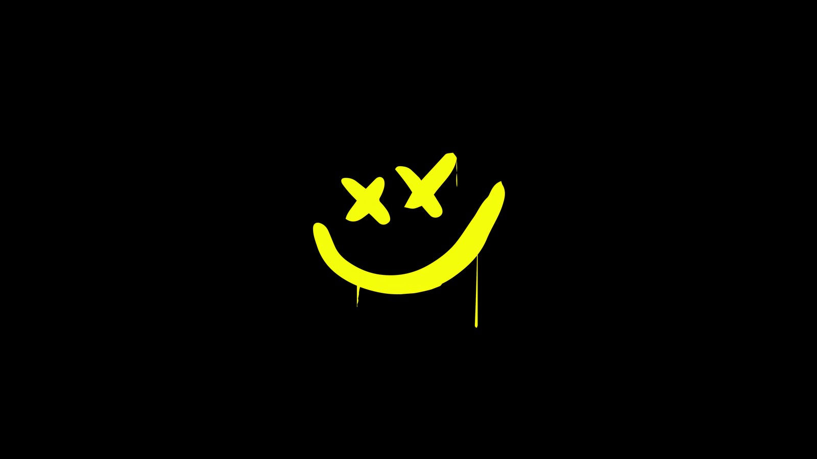 Un primer plano de una cara sonriente con una cruz sobre ella (smiley goteante, smiley amarillo, fondo negro, 5k, 8k)