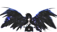 Sasuke Uchiha con alas de sombra en una pose dinámica