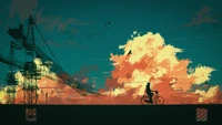 Cavalier de BMX contre un ciel crépusculaire : Une illustration vibrante d'aventure et d'imagination