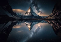 Stunning Reflection of the Matterhorn Under the Milky Way in the Swiss Alps