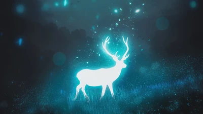 night, moon, fantasy, deer, digital art