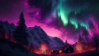 Encantadoras auroras boreales sobre un sereno paisaje invernal