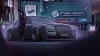 Rolls Royce personnalisé avec un réglage unique dans une scène nocturne urbaine