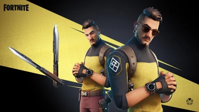 Conjunto de Hugo de Fortnite Battle Royale: Personaje elegante con dos espadas