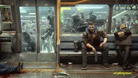 Cena urbana de cyberpunk: Tensão no metrô