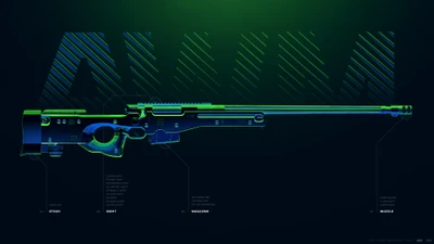 Чертеж снайперской винтовки AWM в ярком 4K дизайне