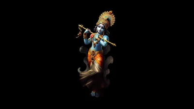 lord krishna, hinduism, ai art, black background, 10k