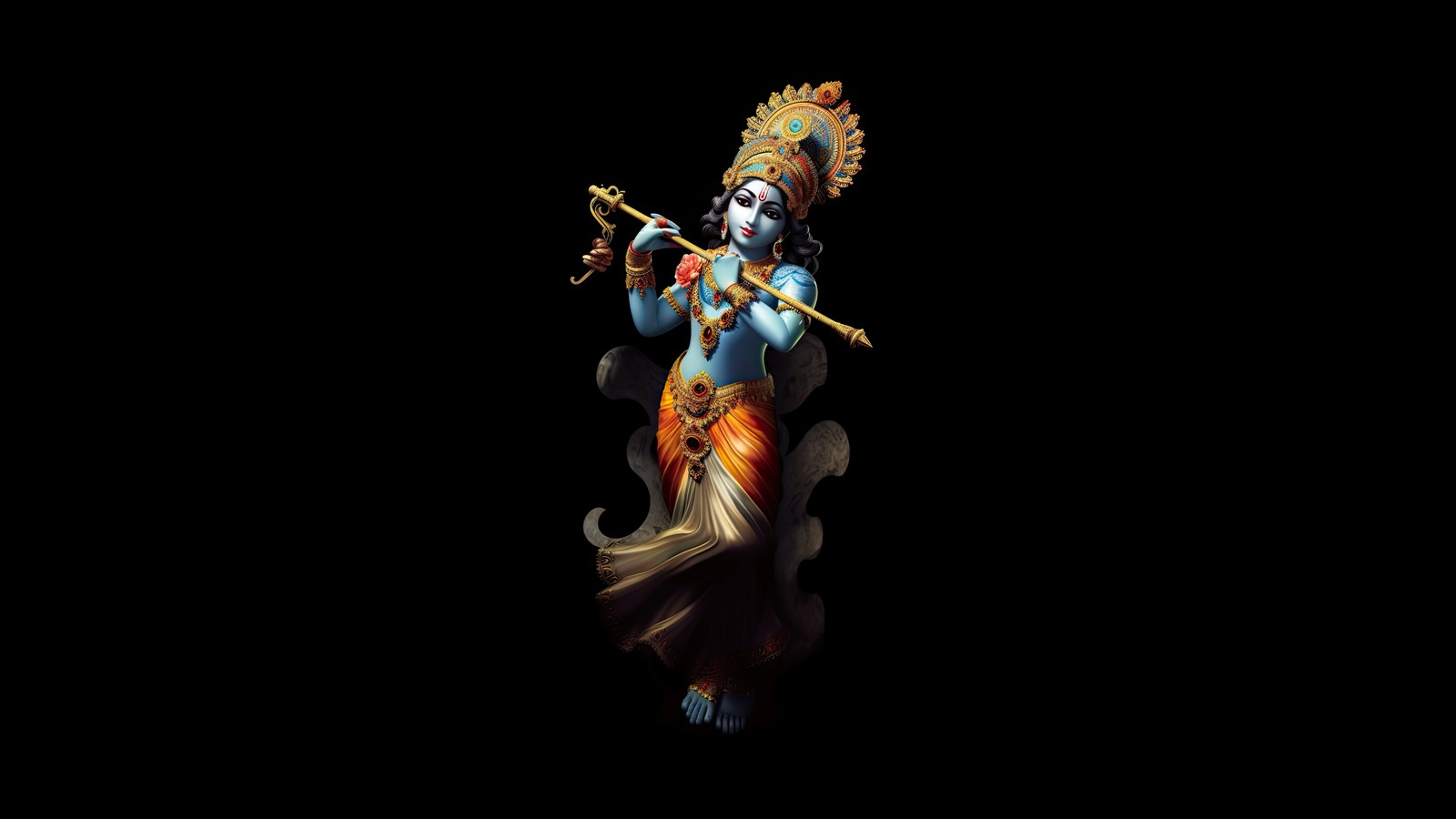 lord krishna, hinduism, ai art, black background, 10k wallpaper