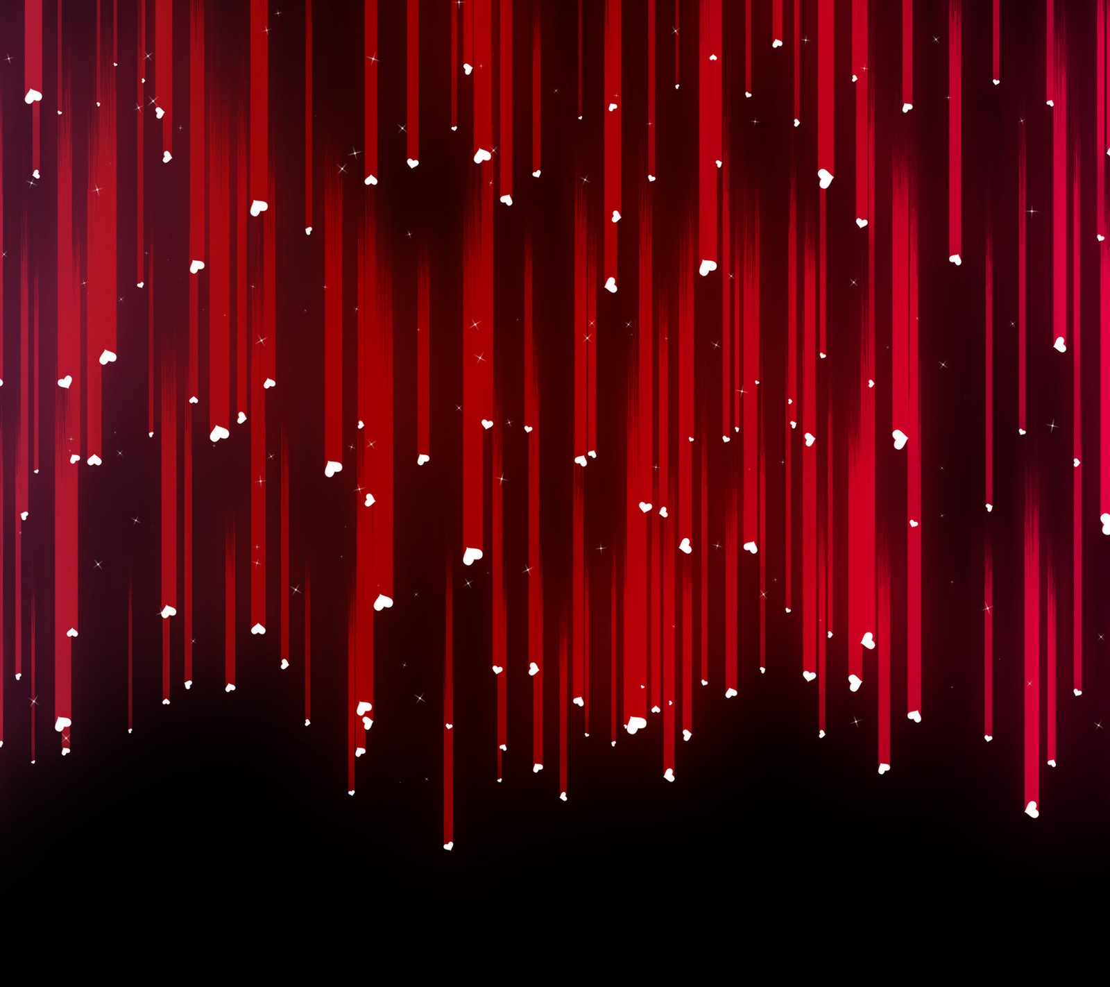 A close up of a red and black background with white dots (abstract, falling hearts)