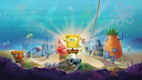 Aventura subaquática com Bob Esponja e Patrick em Fundo de Bikini