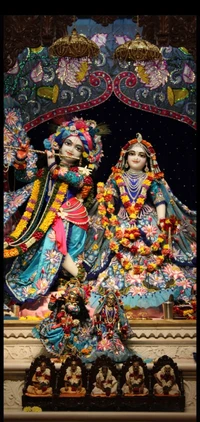 Darstellung der Gottheit Radha Krishna mit Blumen Dekorationen