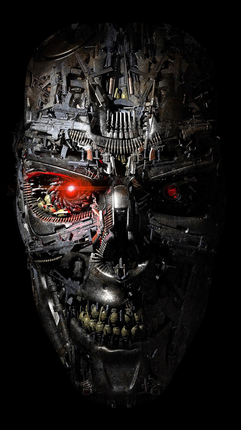 Изображение робота с красным светом во рту (робот, терминатор, terminator)